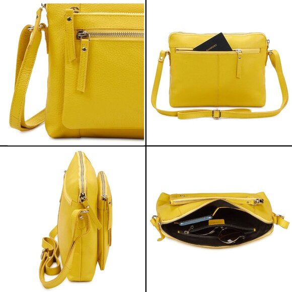 Women Yellow Imported Leather Polyester Crossbody Sling Shoulder Crossover Bag - Picture 6 of 6